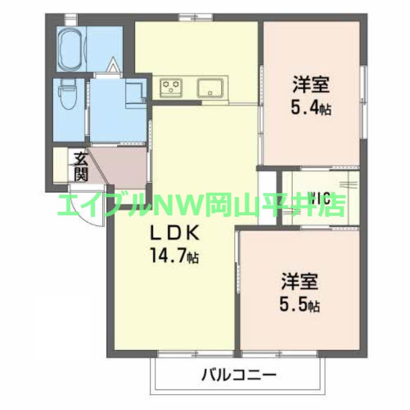 ドミール平井B棟(2LDK/2階)の間取り写真
