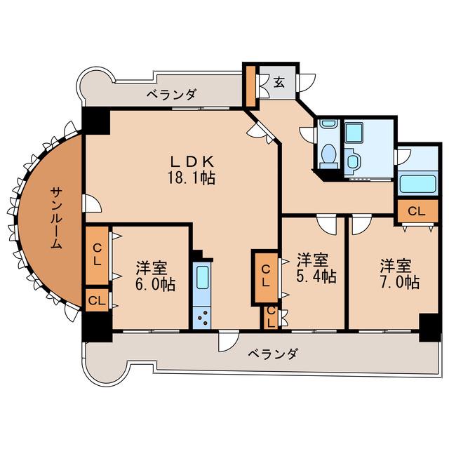 ハートヒルズ久屋大通(3LDK/6階)の間取り写真