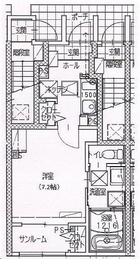 トリニティ下川東(1K/1階)の間取り写真
