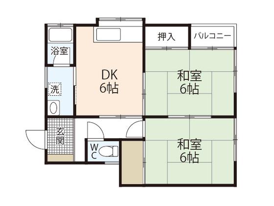 草津FLATS(2DK/1階)の間取り写真