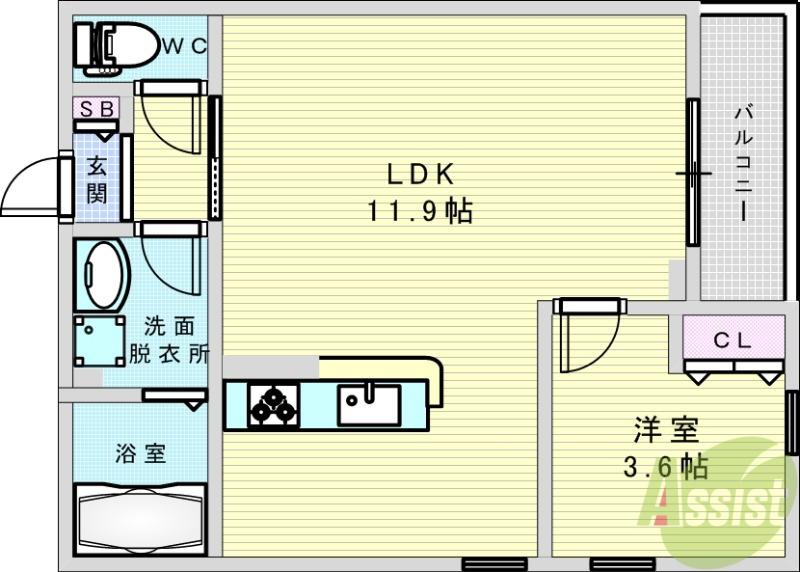 AMOUR VILLE江坂(1LDK/3階)の間取り写真