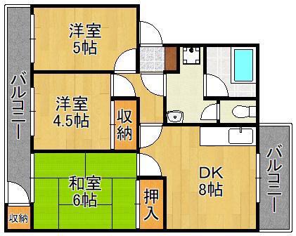 エメラルドタウン枝光A棟 306号(3DK/3階)の間取り写真