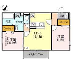 レーブ・クリエ(2LDK/2階)の間取り写真