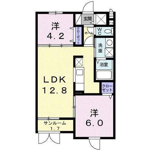 NEWロジュマン三本木(2LDK/1階)の間取り写真