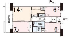 県営伊川谷第2高層1号棟(3LDK/8階)の間取り写真