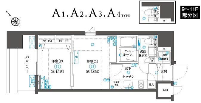 ZOOM横浜SQUARE(2K/4階)の間取り写真