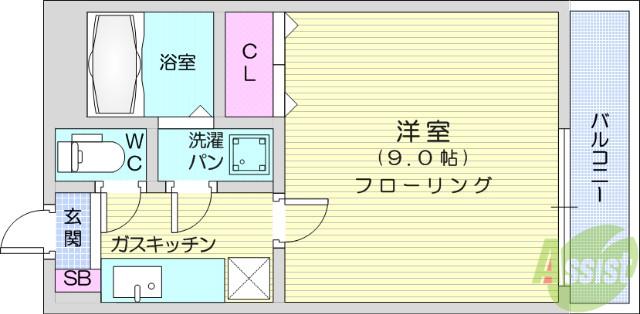 北山101ビル(1K/3階)の間取り写真