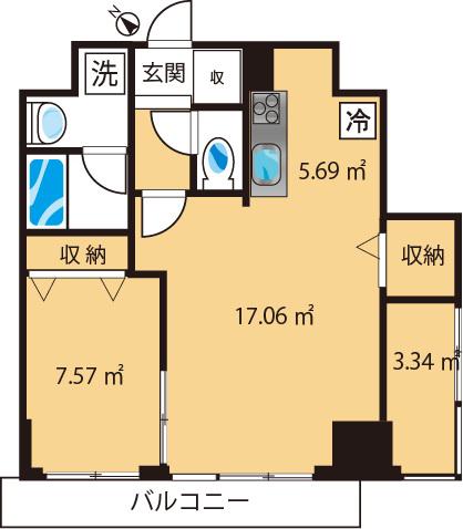 セシーズイシイ3(1LDK/4階)の間取り写真