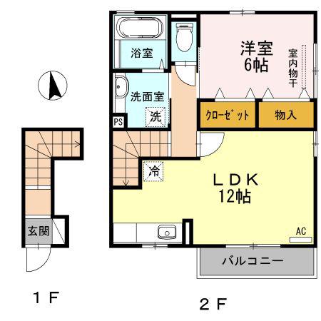 D-ROOM山西(1LDK/2階)の間取り写真