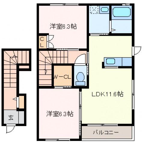 プチ・フルールG(2LDK/2階)の間取り写真