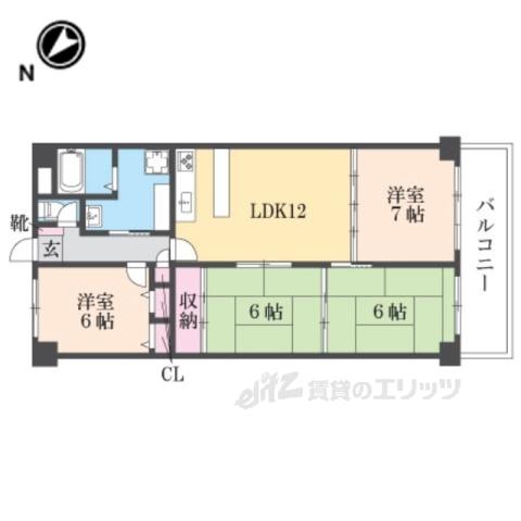 朝日プラザ香里菊ヶ丘(4LDK/3階)の間取り写真