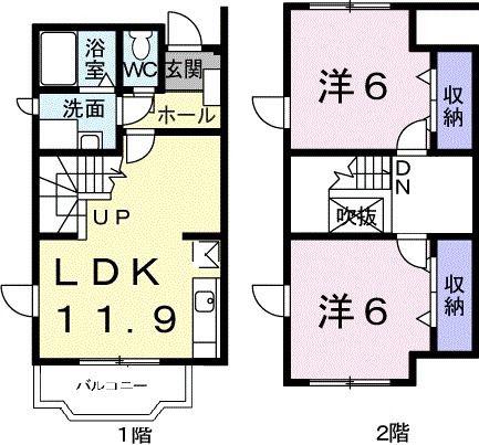 MMハイツIIーB(2LDK/1階)の間取り写真