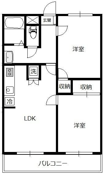 ドミール秋川(2LDK/1階)の間取り写真