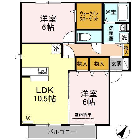 アシュランスB (2LDK/2階)の間取り写真