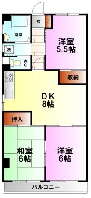 ハイツふかさわ(3DK/3階)の間取り写真