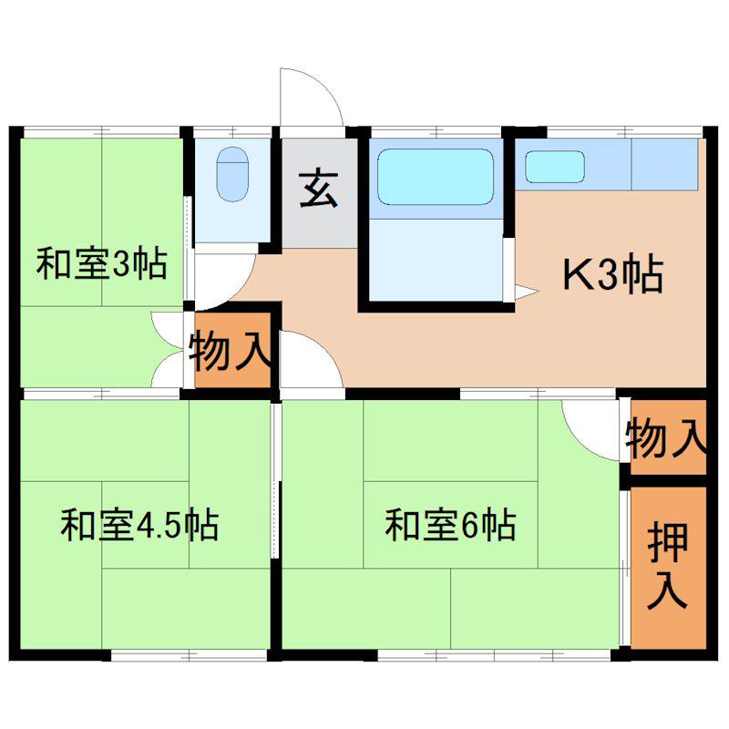 筑西市板橋53-1アパート(3K/1階)の間取り写真