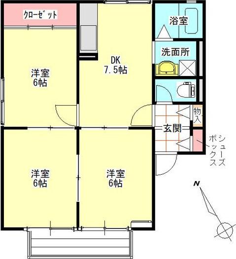 ハイツ花菱II A(3DK/1階)の間取り写真