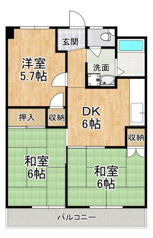 石坂スカイハイツ(3DK/7階)の間取り写真