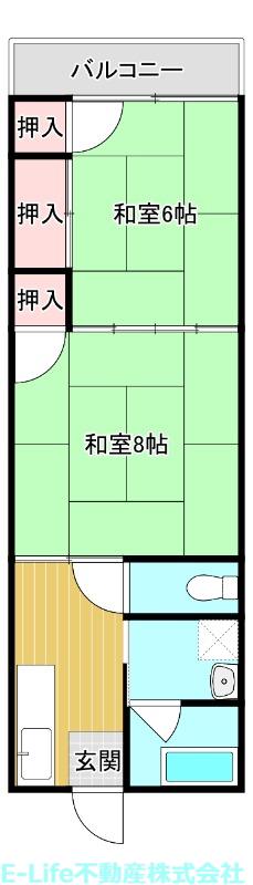 ケイオス長嶺南(2DK/2階)の間取り写真