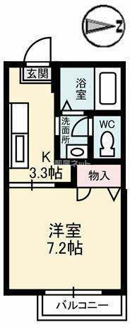 アルカディア I棟(1K/1階)の間取り写真