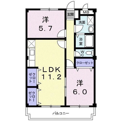 ファミーユII(2LDK/2階)の間取り写真