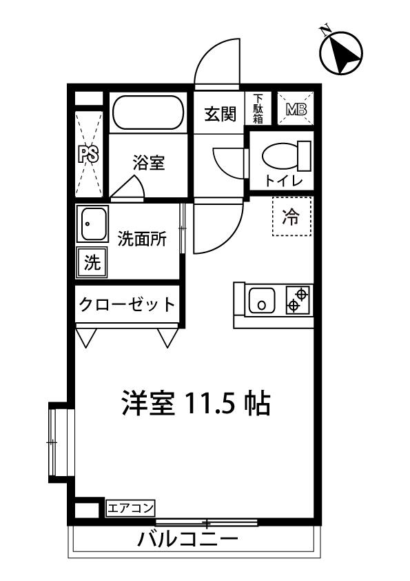 ベルヴィル新ゆり(ワンルーム/2階)の間取り写真