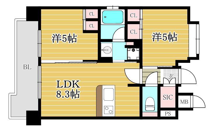エステムプラザ福岡・県庁前ネオシス(2DK/14階)の間取り写真