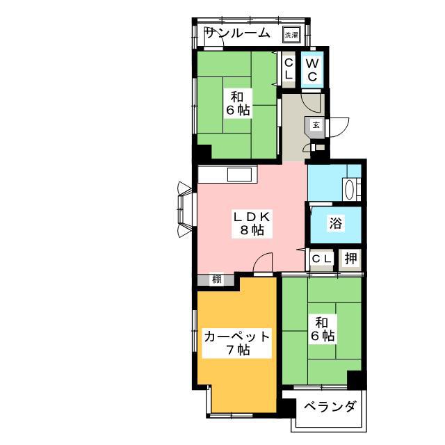 森川マンション(3LDK/3階)の間取り写真