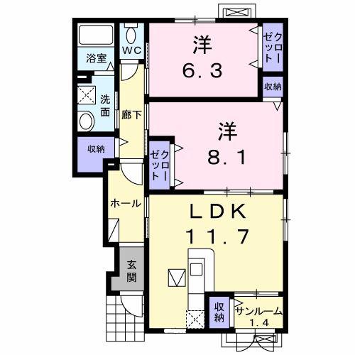 コート・ソレイユ(2LDK/1階)の間取り写真