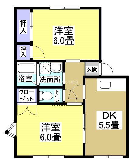 ソレイユA(2DK/1階)の間取り写真
