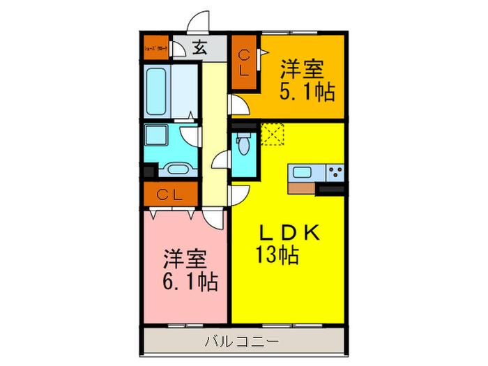 モンクレール青山(2LDK/1階)の間取り写真