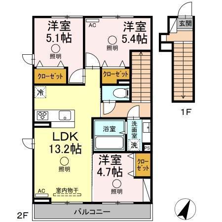 アリエス A B(3LDK/2階)の間取り写真
