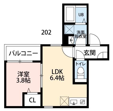 CRECIA花咲(1DK/2階)の間取り写真