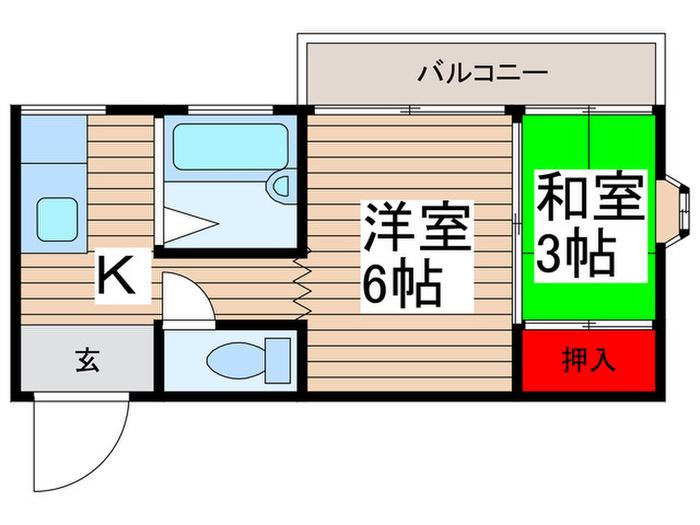 グリーンコーポ天王台(2K/1階)の間取り写真