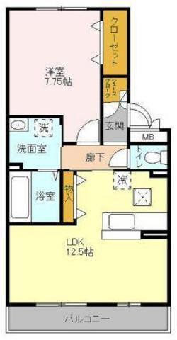 リビングタウン北越谷B(1LDK/3階)の間取り写真