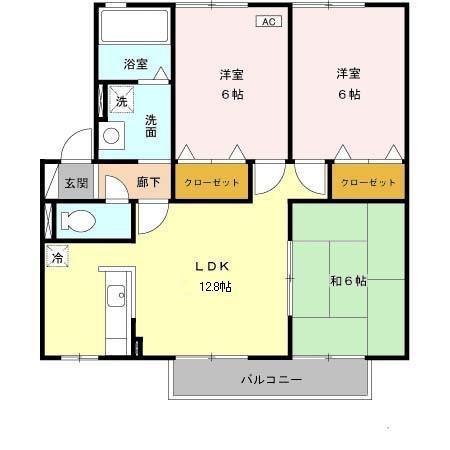 ルミエールB棟(3LDK/1階)の間取り写真