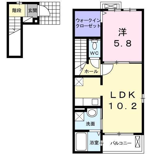 ハピネスシンシア(1LDK/2階)の間取り写真
