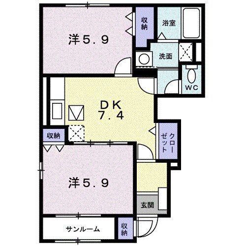 グレイスフルB(2DK/1階)の間取り写真