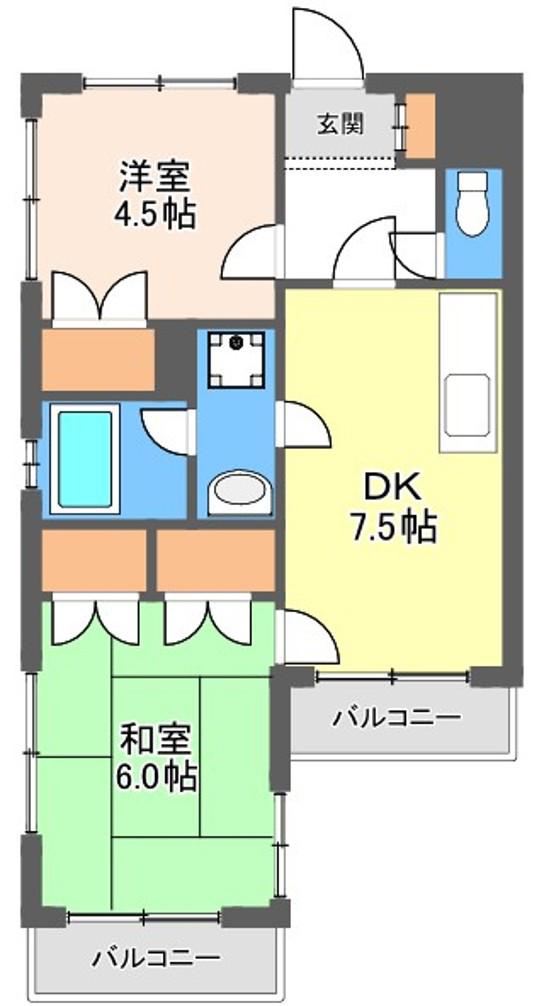 エクセレント1(2DK/4階)の間取り写真