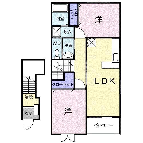 アルルA(2LDK/2階)の間取り写真