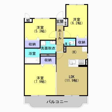 ユーミーつるた7(3LDK/3階)の間取り写真