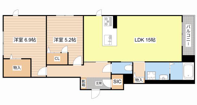 シャーメゾン ベルヴィル(2LDK/2階)の間取り写真