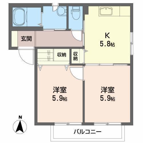 シャーメゾン西大通B(2K/2階)の間取り写真