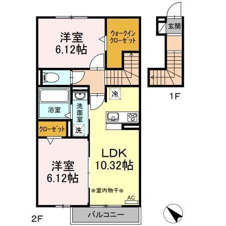 レーヴ豊栄(2LDK/2階)の間取り写真