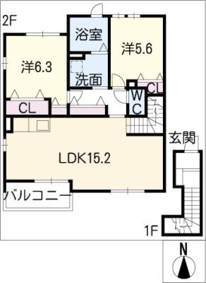 アンプルール リーブル サクラージュII(2LDK/2階)の間取り写真