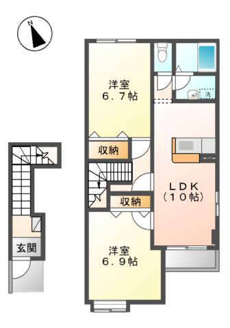 ガーデンハイツ高雄(2LDK/2階)の間取り写真