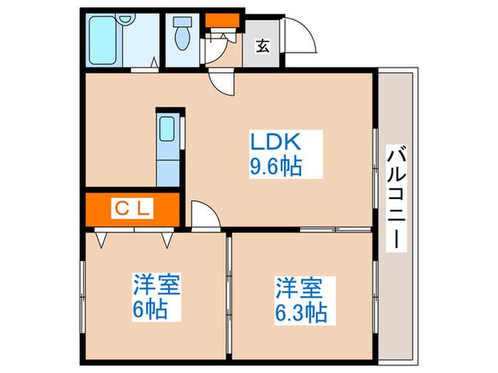チェリー広和(2LDK/3階)の間取り写真