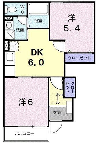 OAK・DE・80(2DK/1階)の間取り写真
