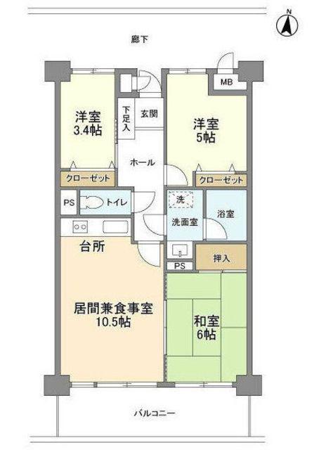 けやき通南参番館(3LDK/10階)の間取り写真