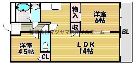 フリーディオ住道(2LDK/3階)の間取り写真